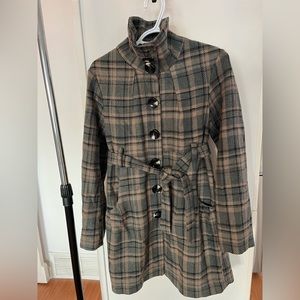NEVER-WORN Kenzie Plaid Peacoat, with Belted-Waist